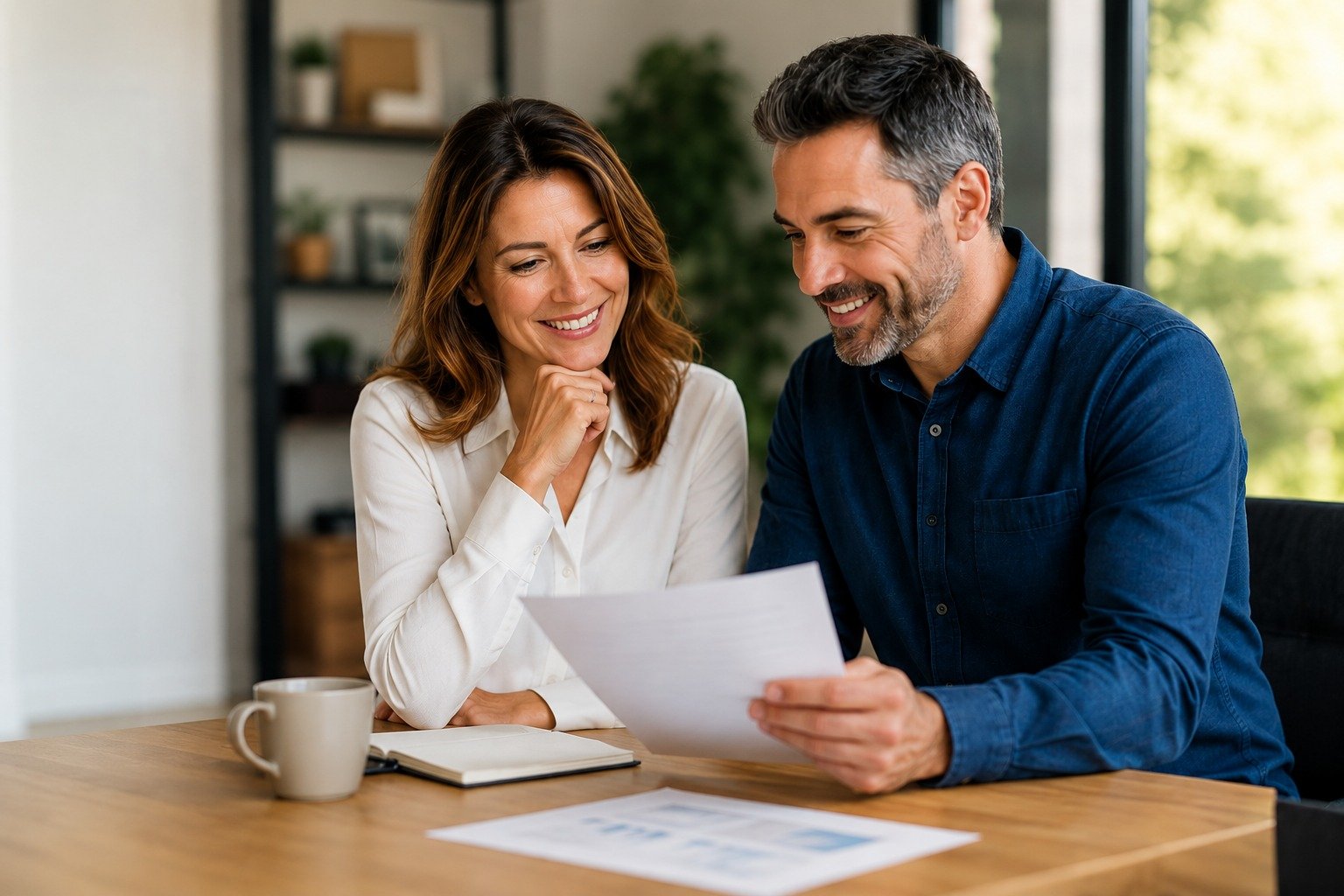 Couple discussing long-term financial planning together Couple discussing long-term financial planning together
