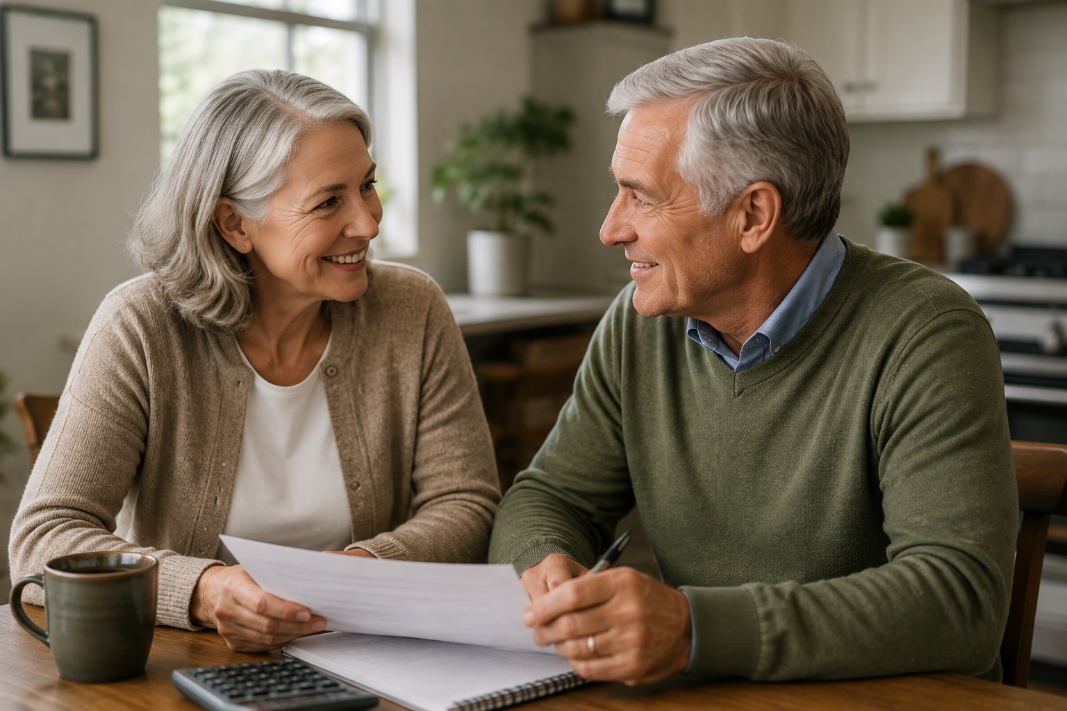 Older couple reviewing life insurance and policy options together at home